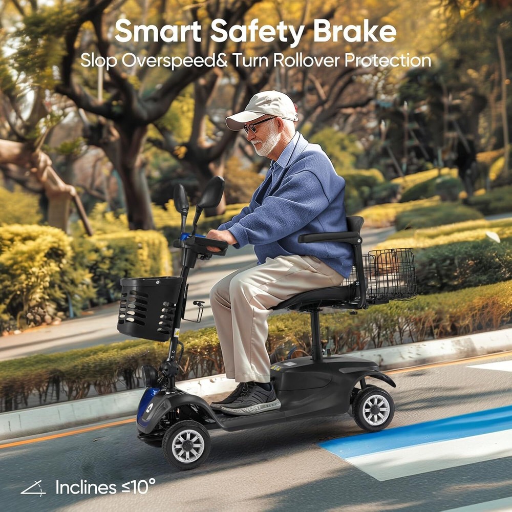 4 Wheels Mobility Scooter Long Range All Terrain LED Headlights With Two Baskets