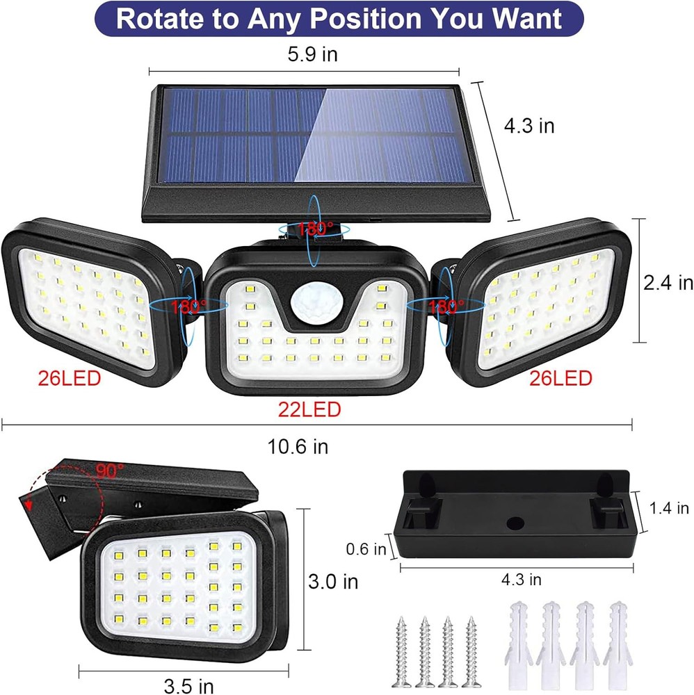 2 Pack Solar Security Lights with Motion Sensor & Adjustable LED Heads