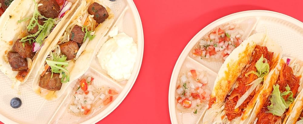 10'' Lar Disposable Taco Plates, 3-Taco & 4-Sides, Biodegradable