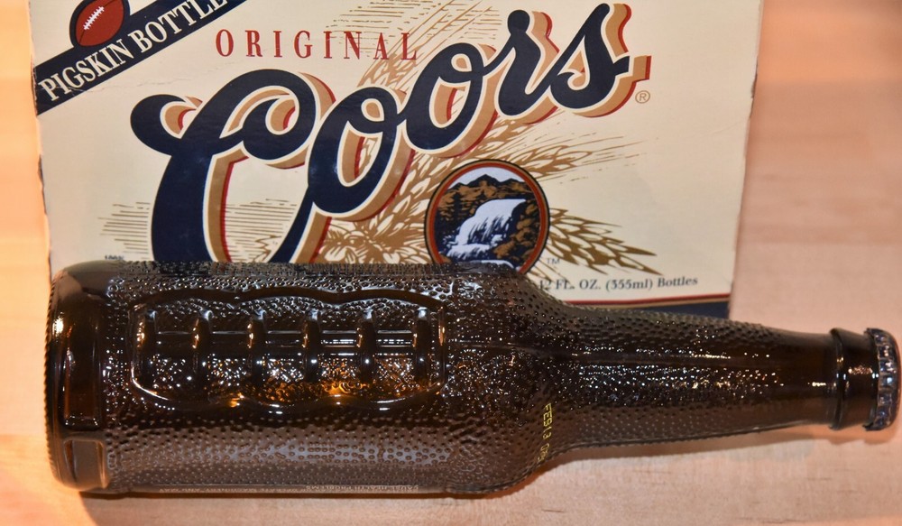 Coors PIGSKIN BOTTLE 6-Pack EMPTY in Original Case with Tops 1999