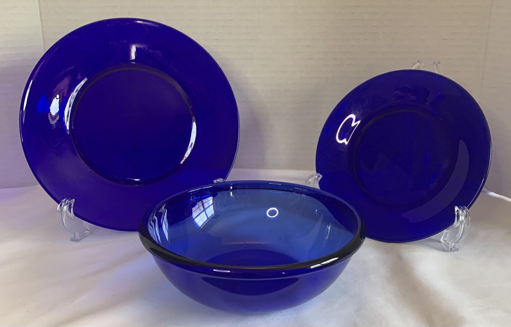 3pc Cobalt Blue Glass Dinnerware Set