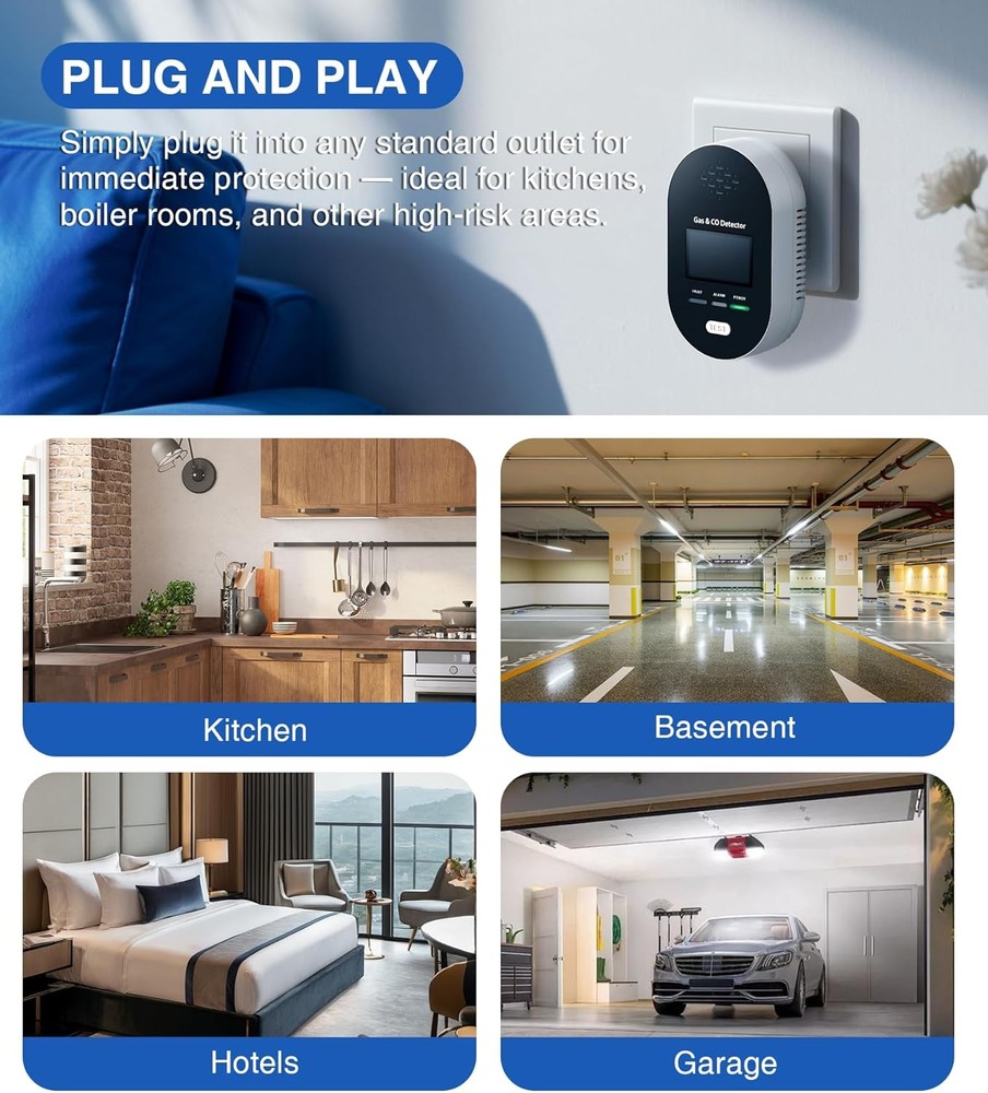 Carbon Monoxide Detector Warning Alarm Sensor Temperature Humidity Display Plug