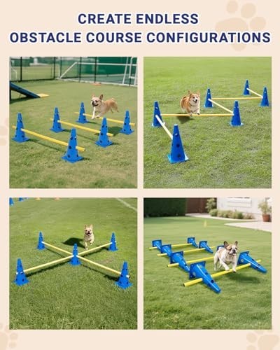 Backyard Dog Agility Course Set - Adjustable Hurdle & Cone Equipment for Trainin