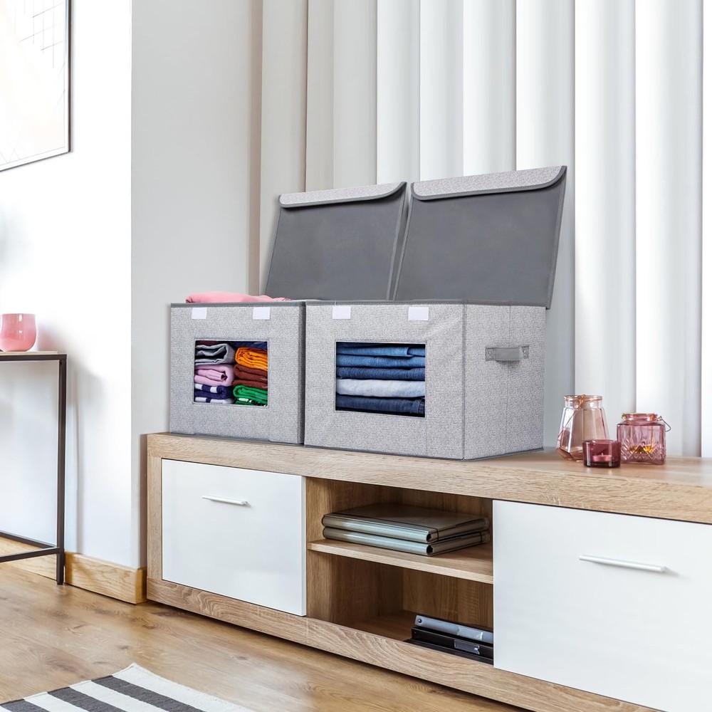 Fabric Foldable Storage Boxes [4-Pack] Large Collapsible Stackable Storage Bi...