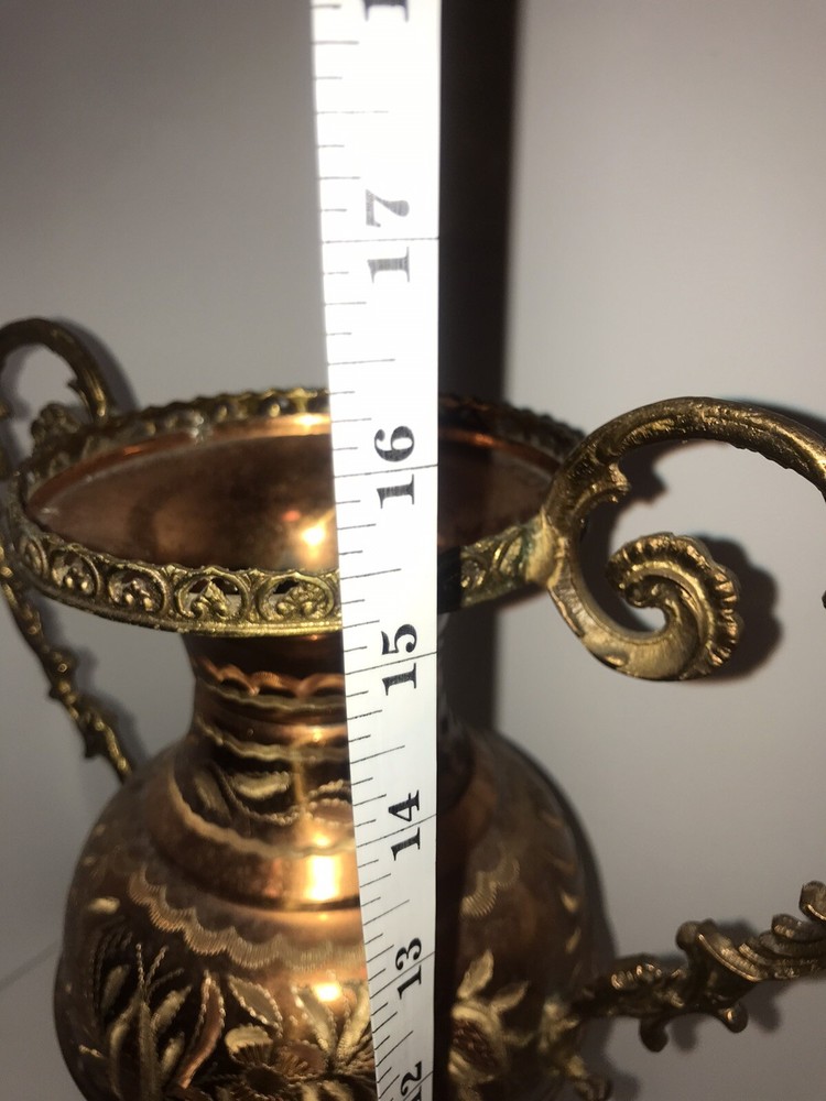 Vintage Copper/Brass 2 Handled Footed Victorian Design Vase