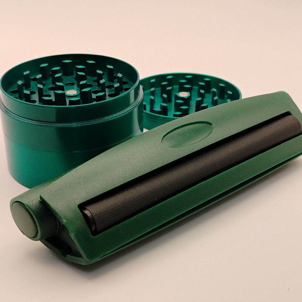 Set (2pcs) GREEN Pre Roll Grinder and King Size Rolling Machine