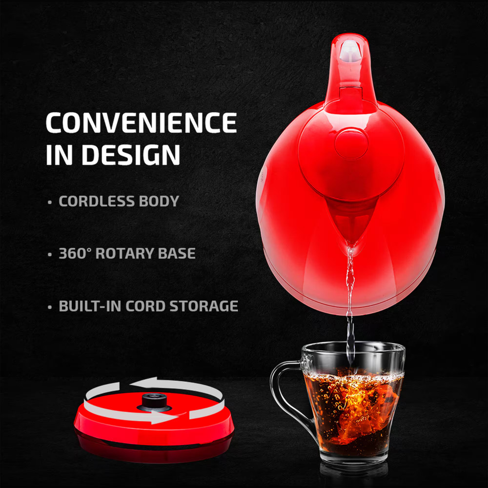 OVENTE KP72R 7-Cup Electric Kettle – Red, BPA-Free, Auto Shut-Off, 1100W
