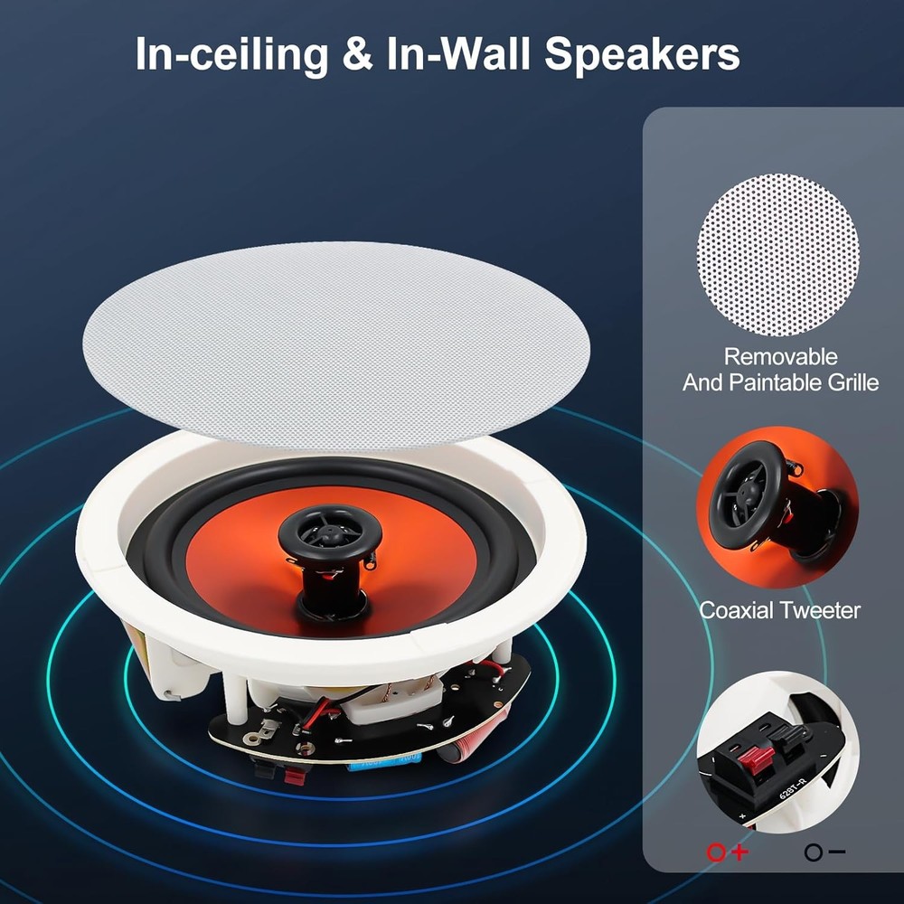 STUDIOFINIX 6.5" Bluetooth Ceiling Speakers 600W Wired Recessed Speaker System