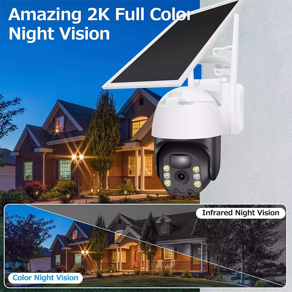 WiFi6 Solar Battery Powered Wireless Security Camera Sys Outdoor 3MP PTZ 4 PACK