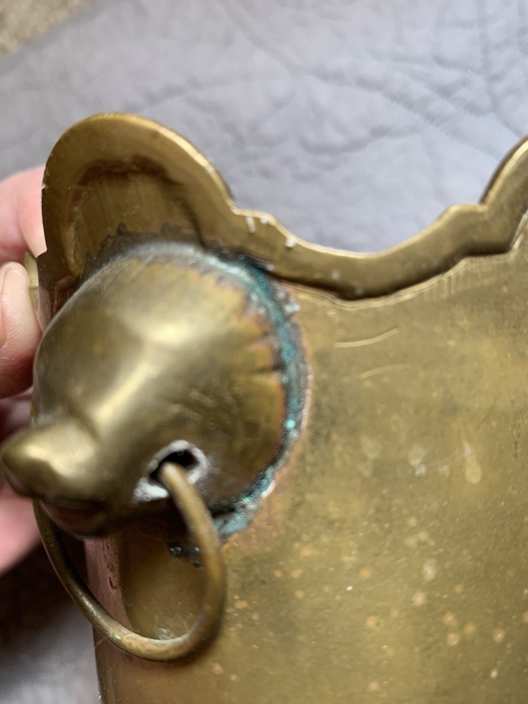 Vintage Solid Brass Planter Cachepot Lion Head Ring Crown Shape #F2