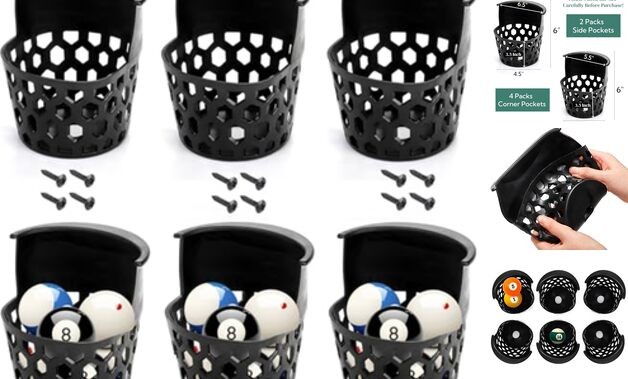 6 Pack Pool Table Pockets, Heavy Duty Billiard Set Including 4 Corner and 2