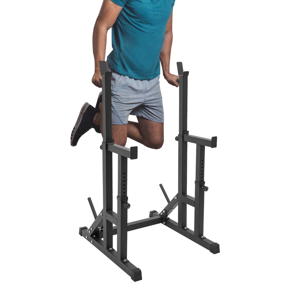 250 kg max. Adjustable Squat Rack and Dip Stand Barbell Rack with Plate Storage