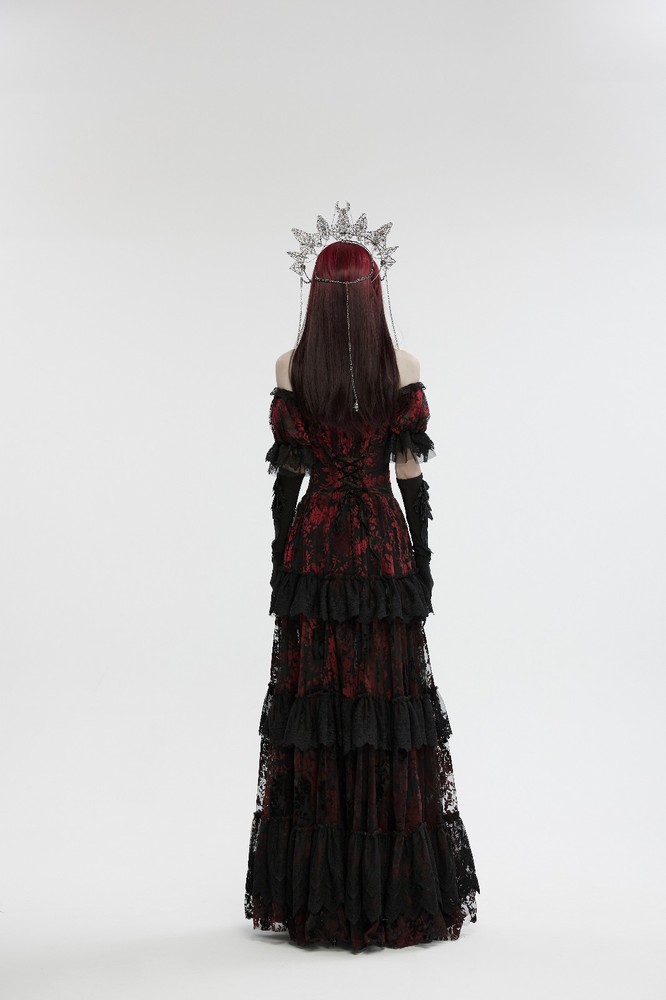 Gothic Moon Crescent Spiked Crown Headpiece with Beaded Fringe