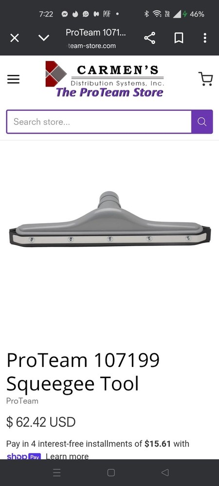 NEW Proteam 56" 2-Piece Two-Bend Chrome Backpack 14" Vacuum Squeegee Tool 107199
