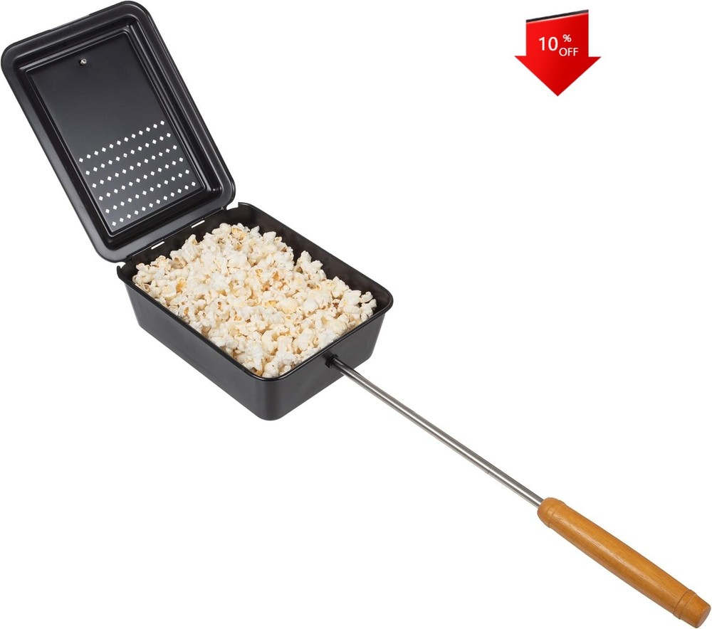 Campfire - Popcorn Maker with Non-Stick Coating and Extended Handle (Black)