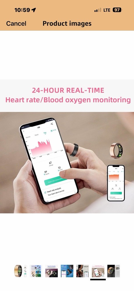 NewSmart Ring Activity Tracker Waterproof Heart Rate Size 14 gold
