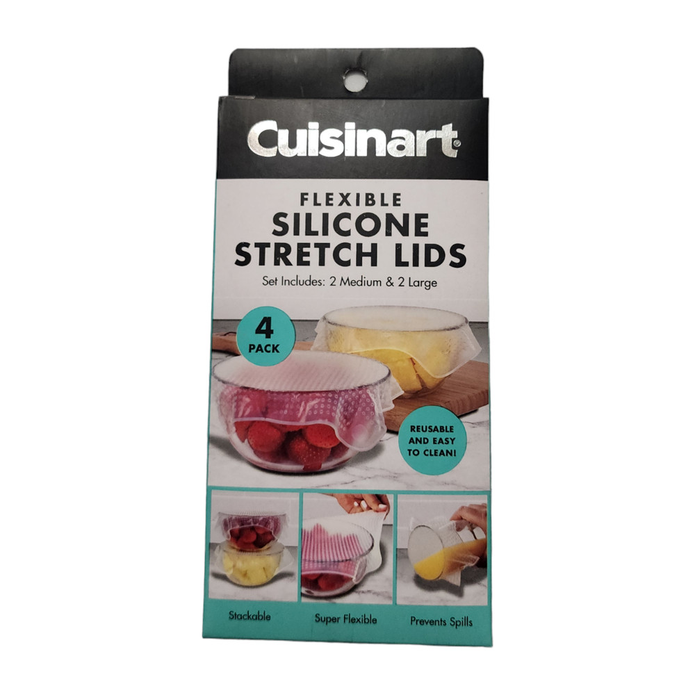 Cuisinart Flexible Silicone Stretch Lids Set: 2 Medium 2 Large Spill Proof