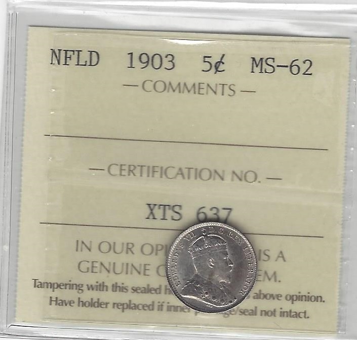 1903  ICCS Graded Newfoundland, Five Cent **MS-62**