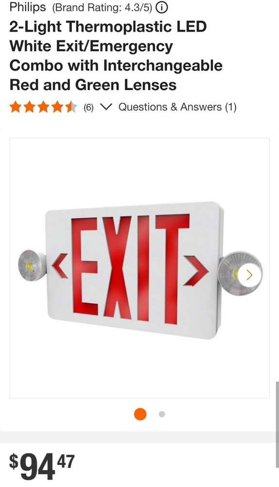 🔴Philips 2-Light Thermoplastic LED White Exit/Emergency Combo 🔴NEW-OPEN BOX🔴1