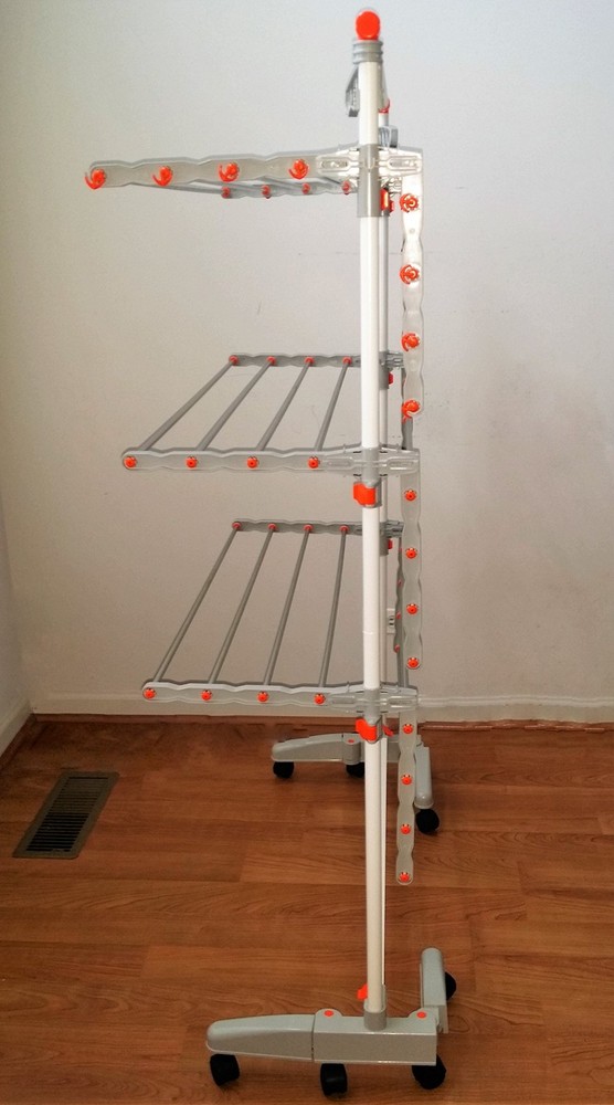 BDPV23 Foldable Rolling 3Tier Clothes Laundry Drying Rack with Stainless Stee...
