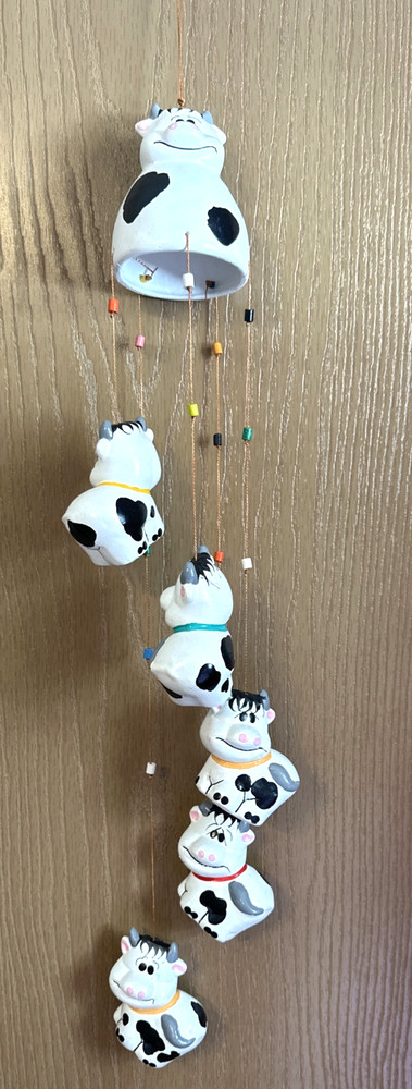 Ceramic Barnyard Wind Chime Happy Silly Cow's,