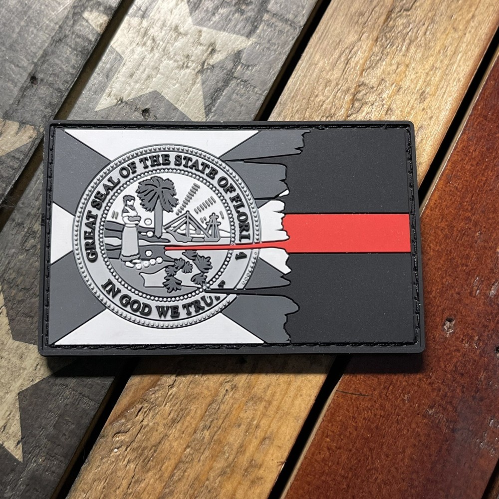 Tattered Subdued FLORIDA State Flag Thin Red Line PVC Patch