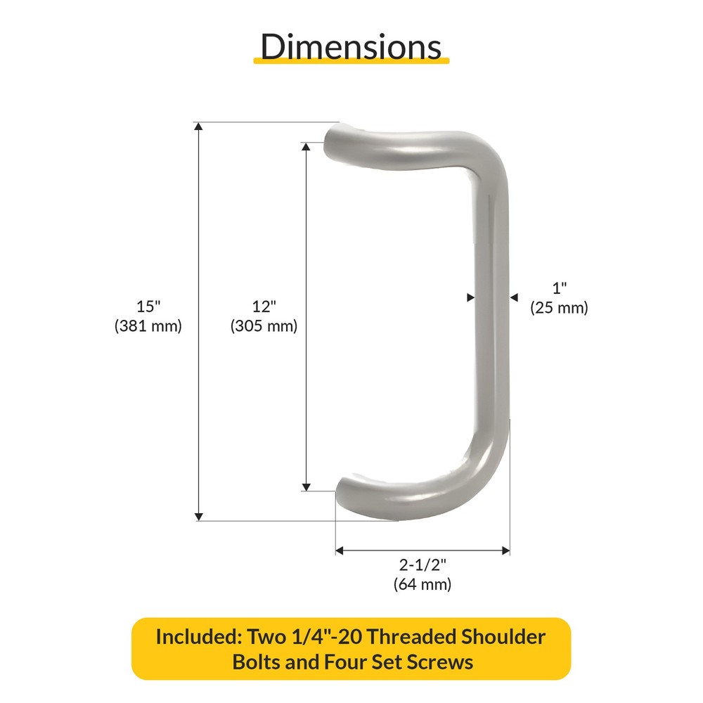 Brixwell 15" Aluminum Pull Handle with 14" Mounting, Clear Anodized Finish