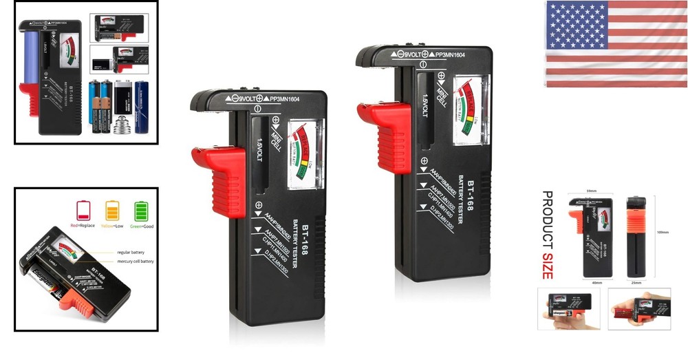 Powerful 2-Pack Battery Tester for Quick Verification of AA, AAA, 9V Types