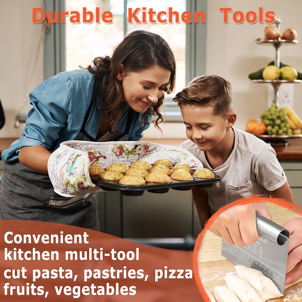 Bench Scraper Dough Pastry Cutter Stainless Steel Blade Kitchen Baking Tools ...