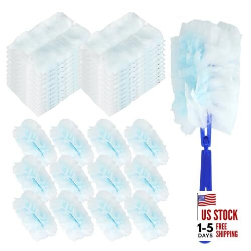 110 Pcs Duster Refills with 4 Handle Blue Heavy Duty Thickened Disposable