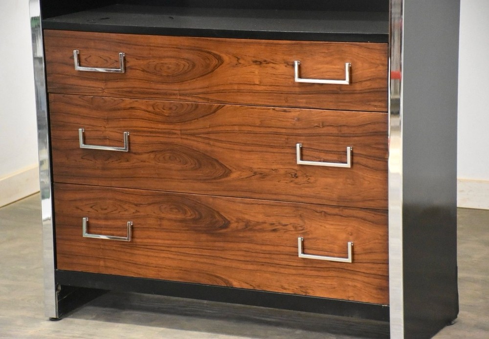Milo Baughman Style Chrome Rosewood Bookcase John Stuart