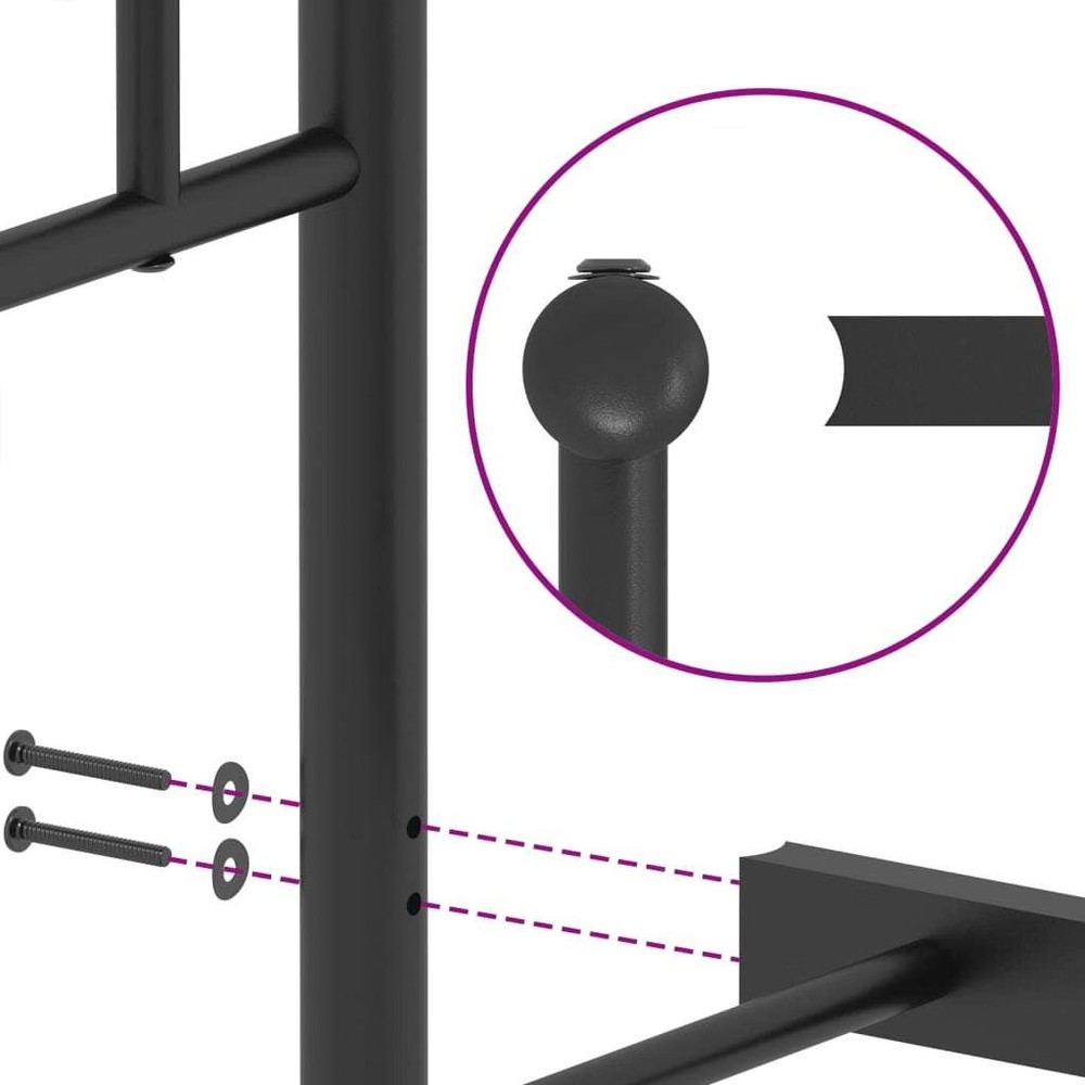 Bed Frame Black Powder-Coated Steel King Size Bed Frame