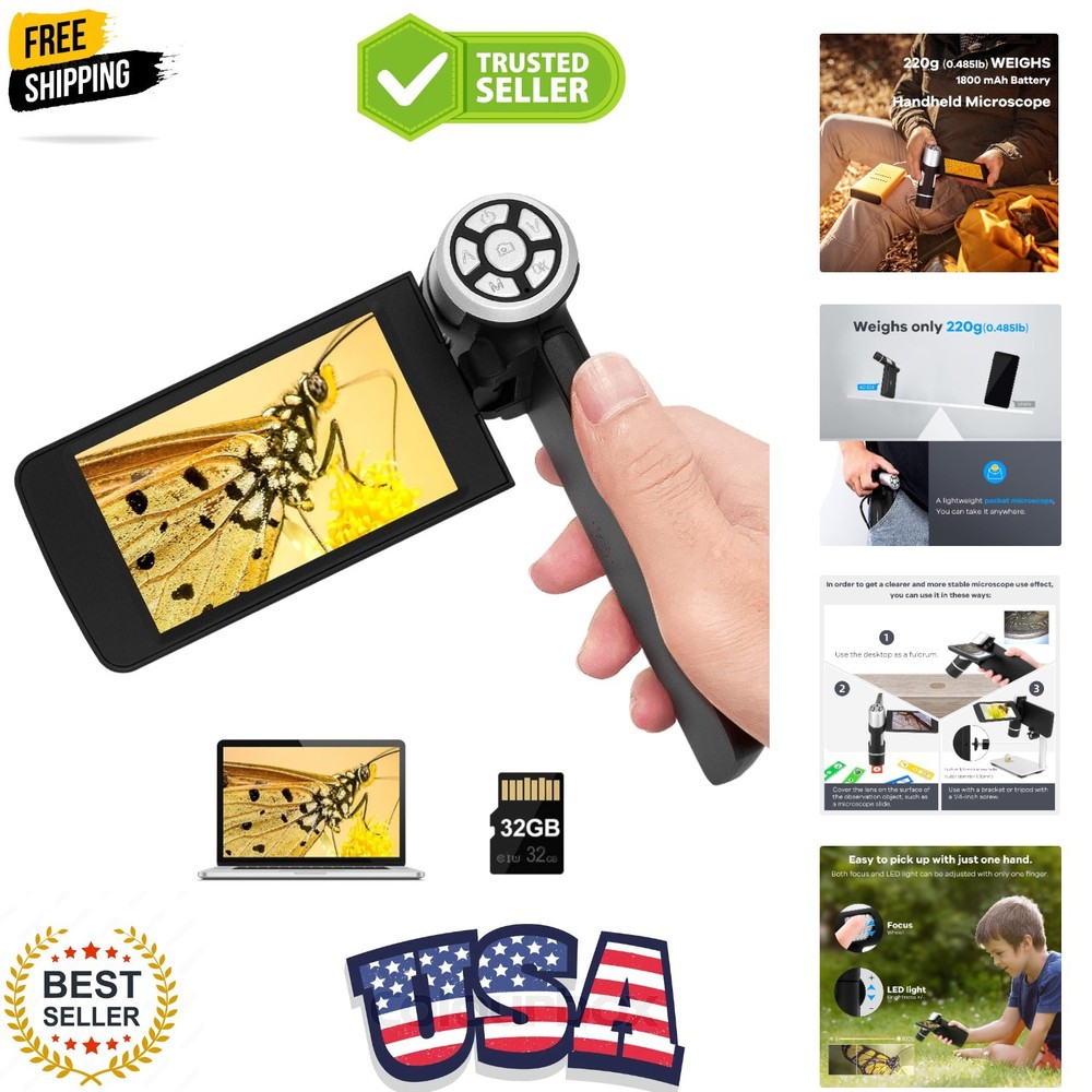 AD203 Handheld Digital Microscope, Portable Pocket USB Coin Microscope with 4...