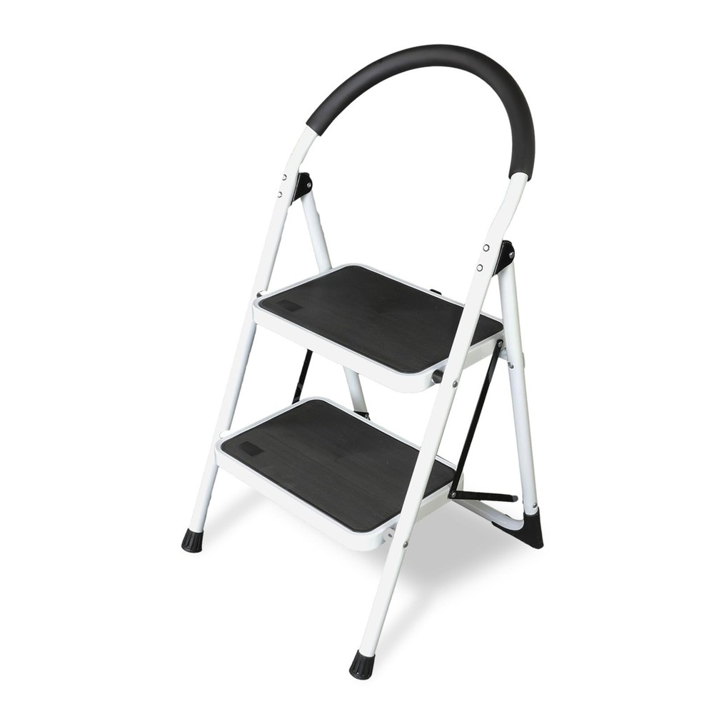 Big RED 2 Step Ladder: Ergonomic Folding Stool with 2 Step, White/Black