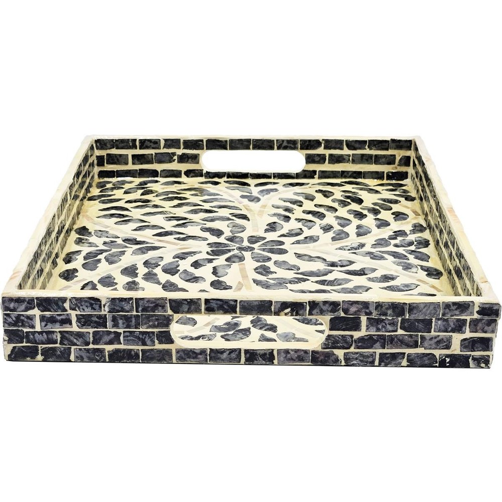 A&B Home 48753-BLAC Rectangular Capiz Black Tray