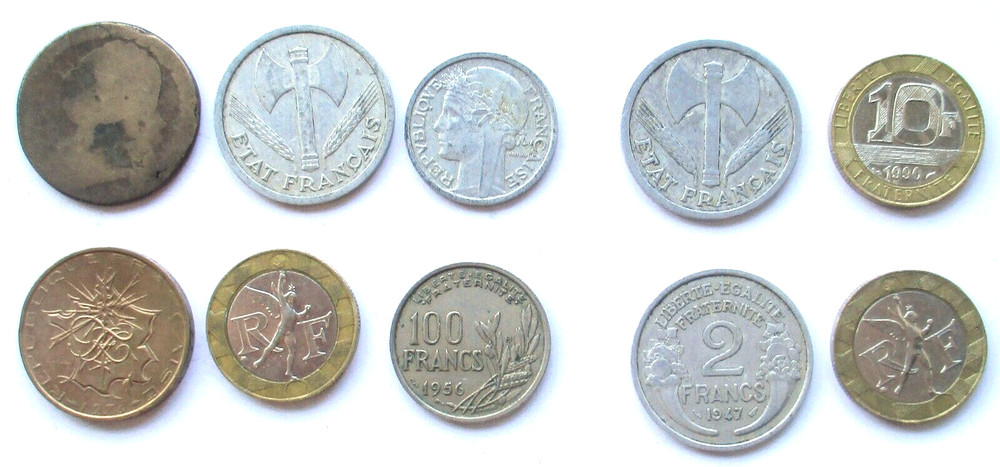 France Lot 10 Coins Francs Centimes