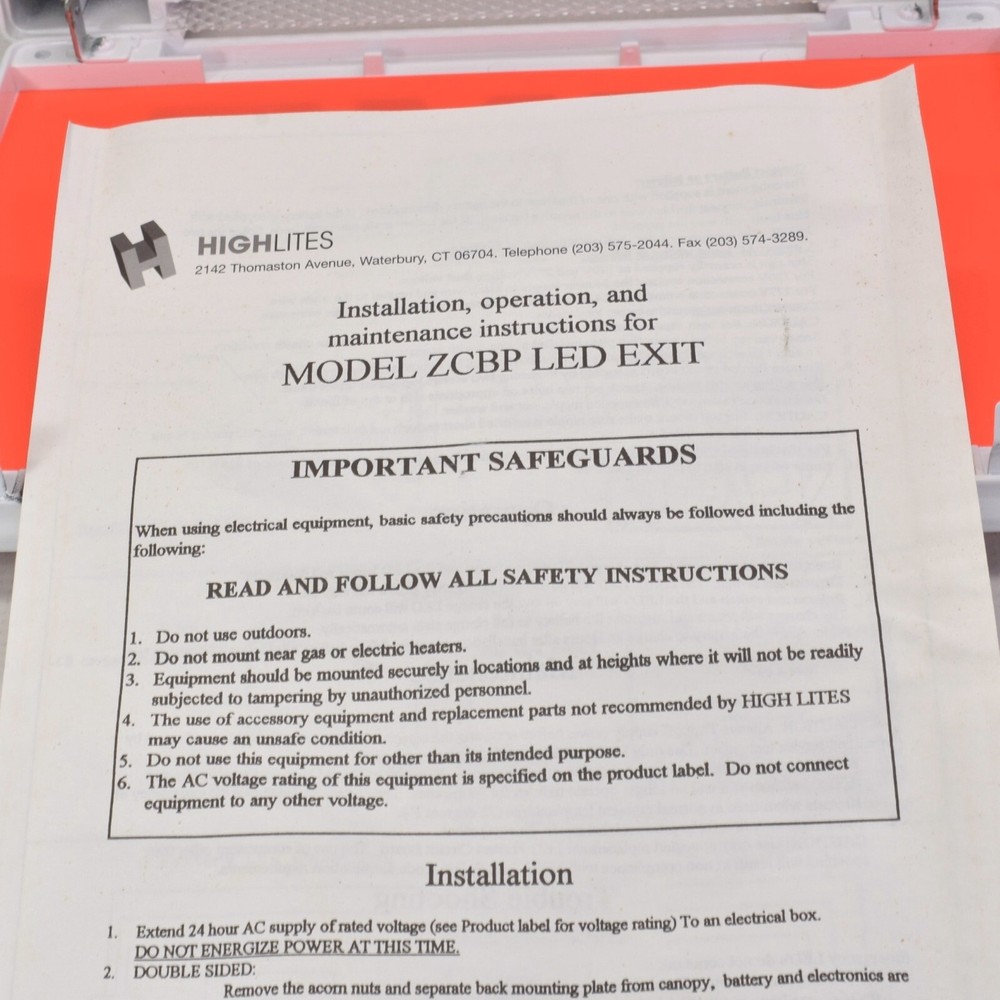 High Lites LED Emergency EXIT Sign Model ZCBP White
