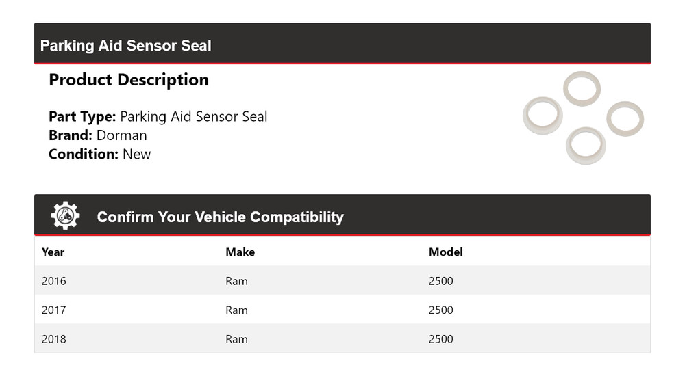 For 2016-2018 Ram 2500 Dorman Parking Aid Sensor Seal 2017