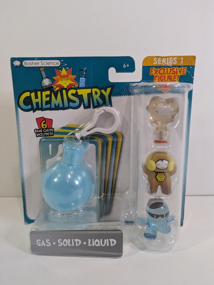Basher Science Series 1 Gas Solid Liquid Figurines W/ Game Cards & Keychain