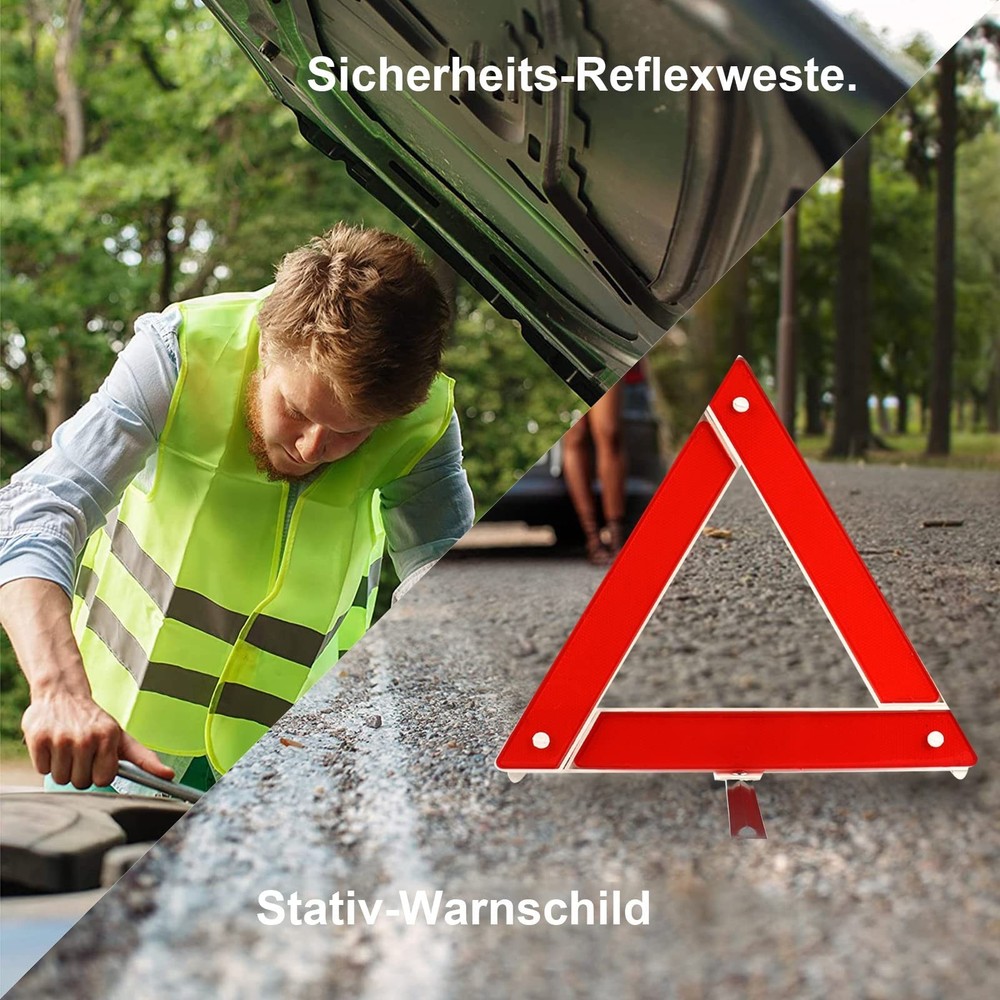 Warning Triangle and High Visibility Vest Set Breakdown Triangle Reflective Emergency Triangle Folding...