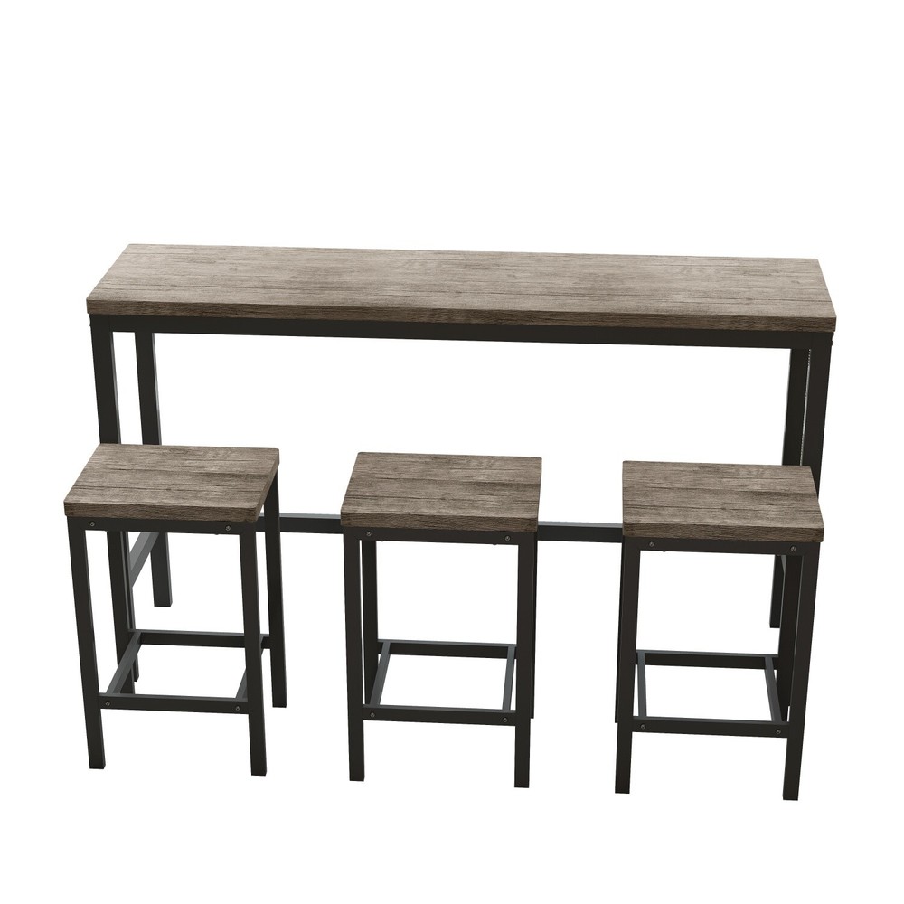 4 Piece Dining Table Set Table and 3 Stools Kitchen Breakfast Furniture US