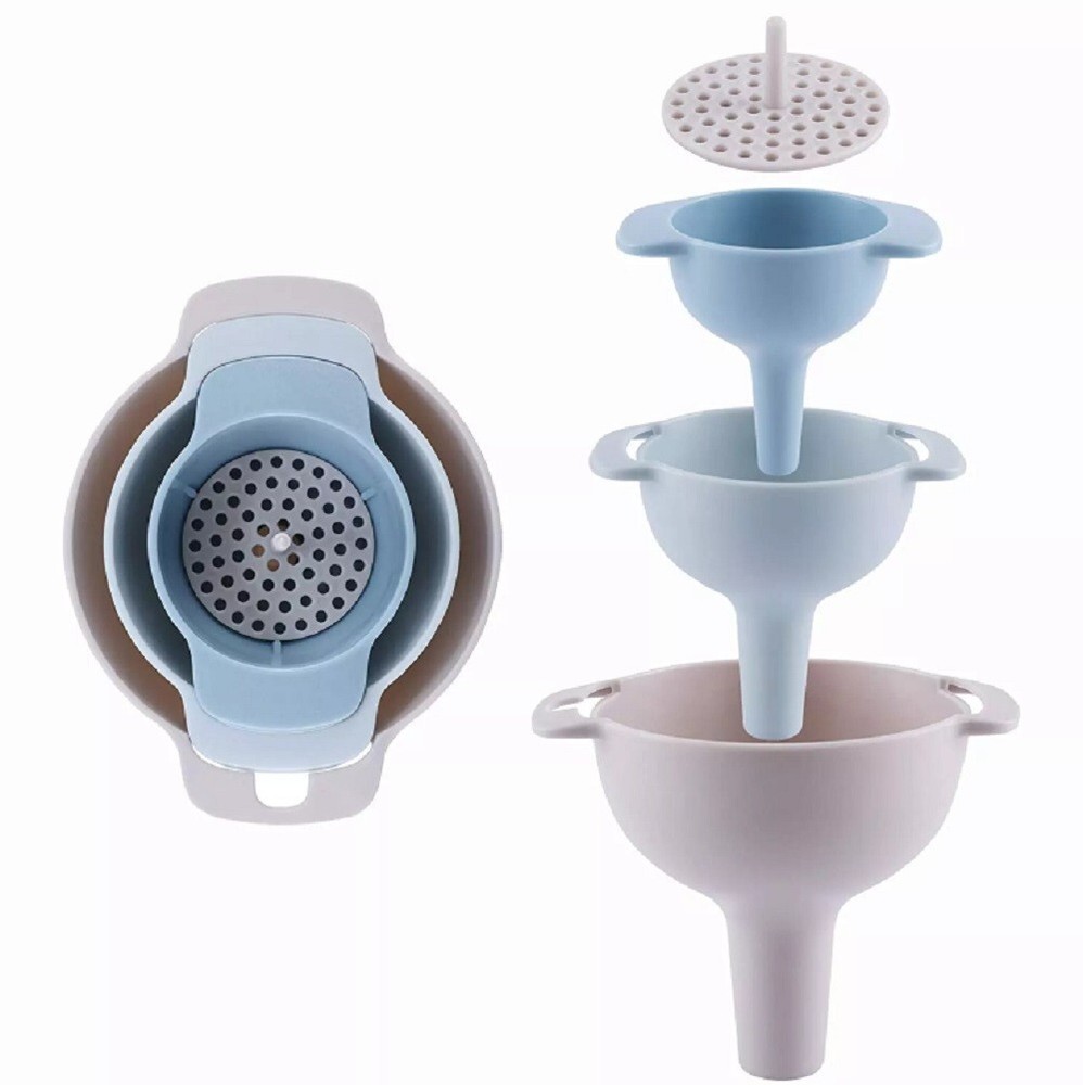 3 Kitchen Funnel Set with Detachable Strainer Filter Oil Funnel for Kitchen Use