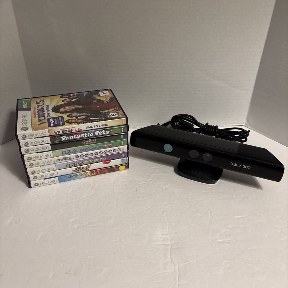 Microsoft Xbox 360 Kinect Sensor Bar 1414 Bundle + 8 Games *TESTED WORKING*