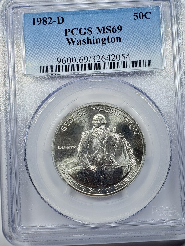 MS69 1982-D Washington Commemorative Half Dollar PCGS Blue Lbl