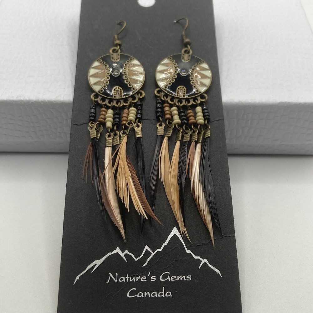 Nature’s Gem Canada Inlaid Feather Dangle Earrings
