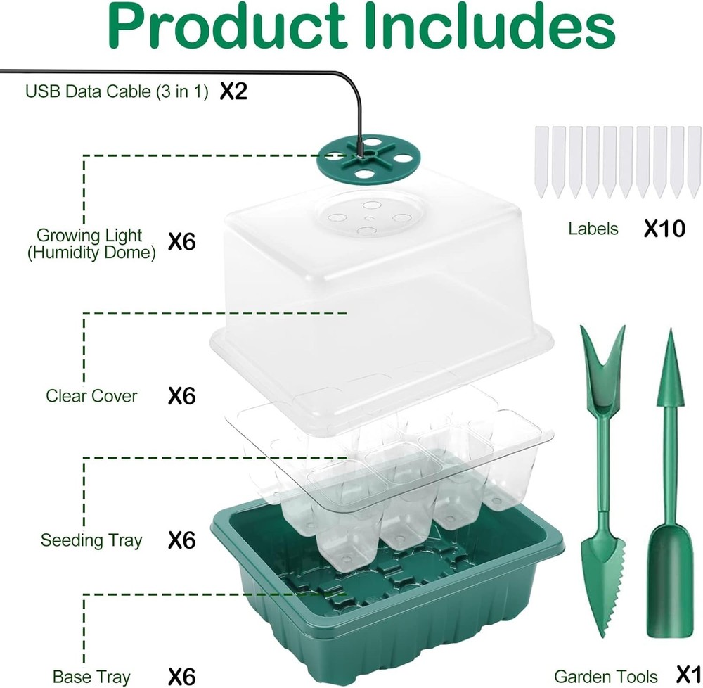 Durable Seed Starter Tray Set with Adjustable Humidity & Grow Light Included