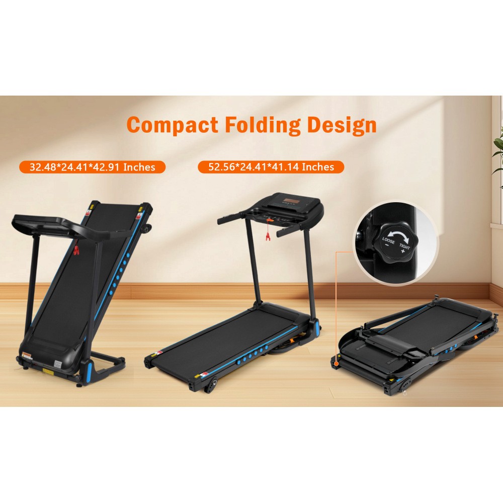 Auto-Fold Treadmill 3.0HP 350lbs Capacity Incline Bluetooth Speaker USB Charging