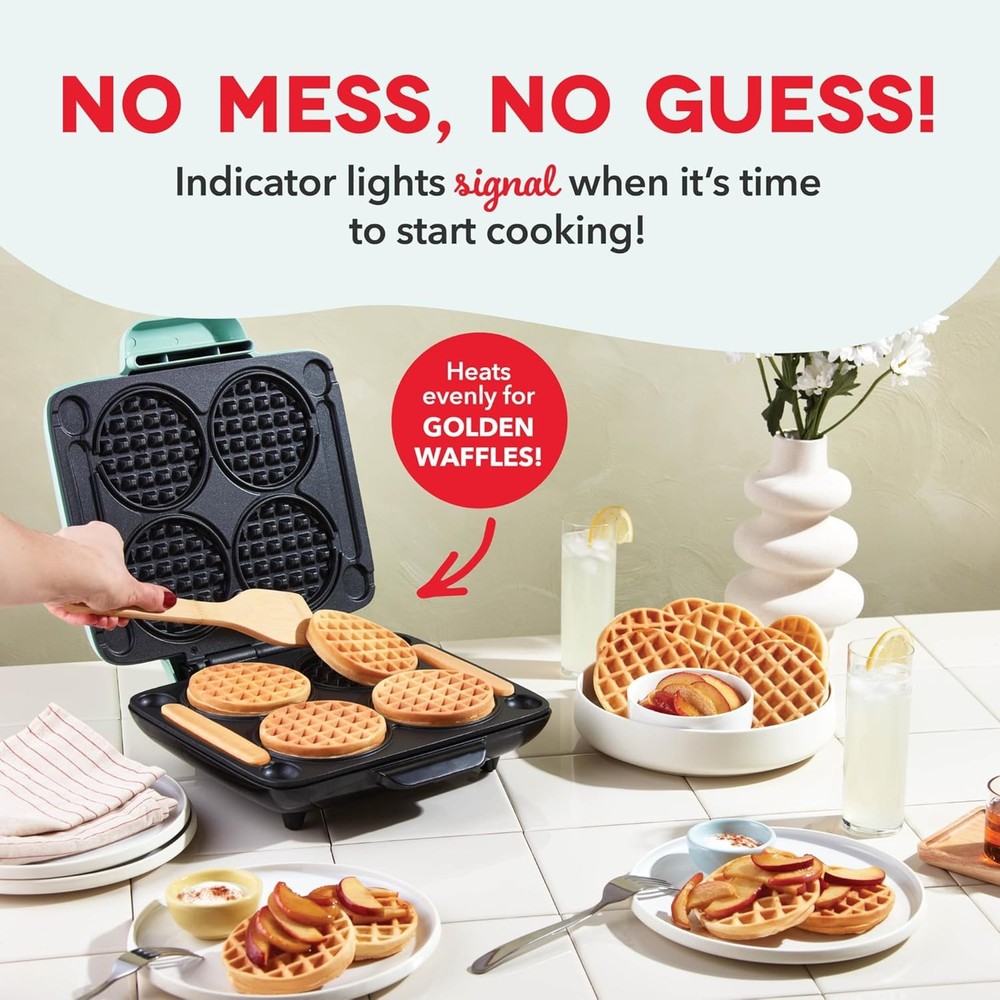 Multi Mini Waffle Maker- Quad Waffle Maker Family Breakfasts Dual Nonstick