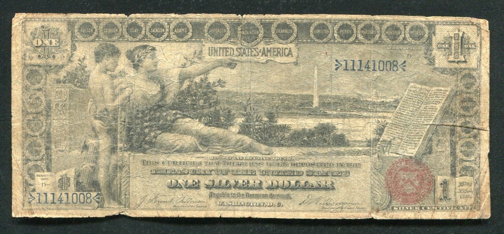 FR. 224 1896 $1 ONE DOLLAR “EDUCATIONAL” SILVER CERTIFICATE CURRENCY NOTE 