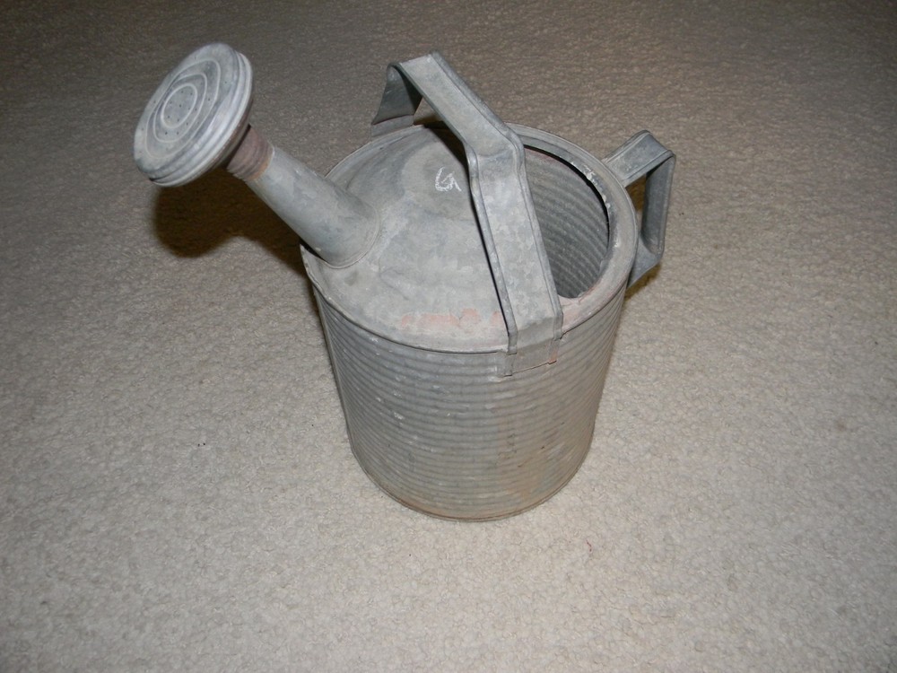 Vintage Authentic Galvanized Metal Watering Can Top & Side Handle